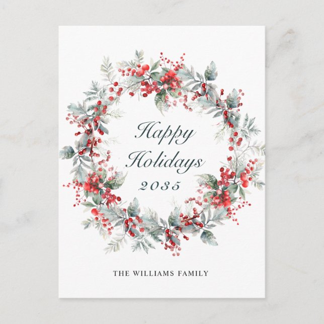 Postal Festividad Navidades de Holly Berry Wreath Holiday (Anverso)