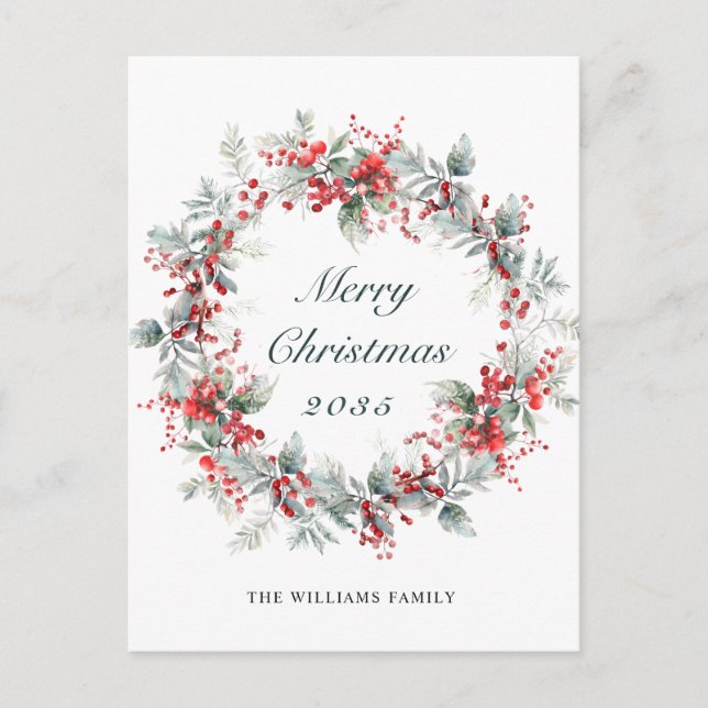 Postal Festividad Navidades de Holly Berry Wreath Holiday (Anverso)