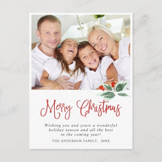 Postal Festividad Navidades de Holly Wreath saludando vac (Anverso)