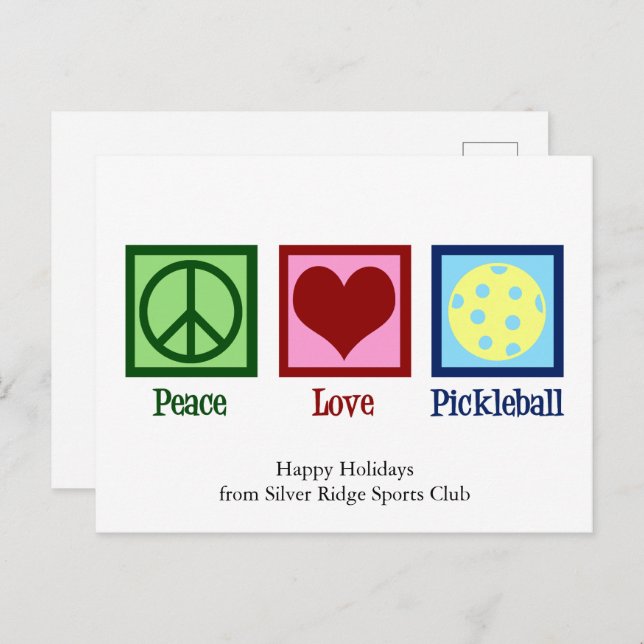 Postal Festividad Personalizado de Peace Love Pickleball (Anverso / Reverso)