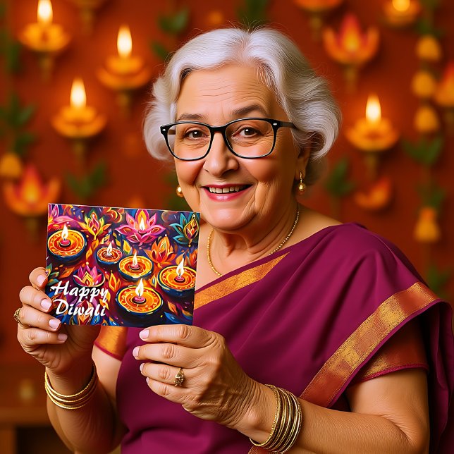 Postal Festividad Radiante: Una Feliz Celebración de Diwa (Radiant Festivity A Happy Diwali Celebration Postcard)