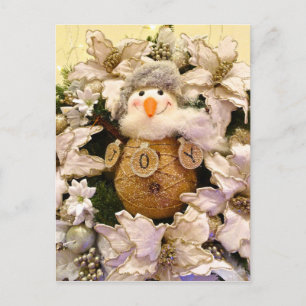 Postal Festividad Rustic Burlap Snowman Poinsettia