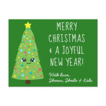 Festividad Verde Kawaii Árbol de Navidad Feliz Nav