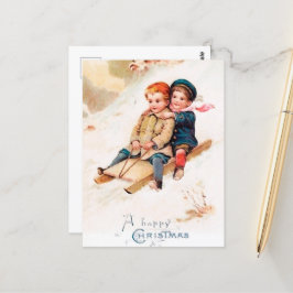 Postal festividad vintage de los niños de Navidad