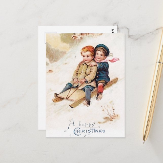 Postal festividad vintage de los niños de Navidad (Anverso/Reverso In Situ)