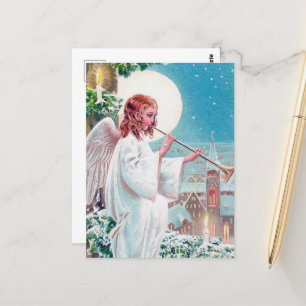 Postal festividad vintage Navidad Angel Holiday