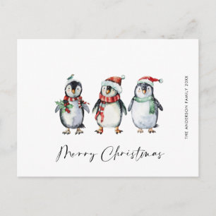 Postal Festividades de los Navidades de Santa Pingüinos