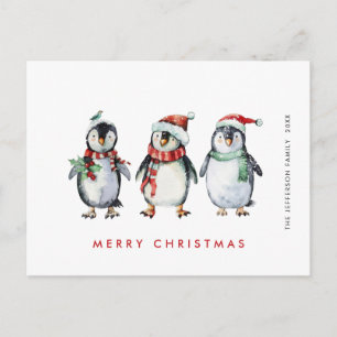 Postal Festividades de los Navidades de Santa Pingüinos