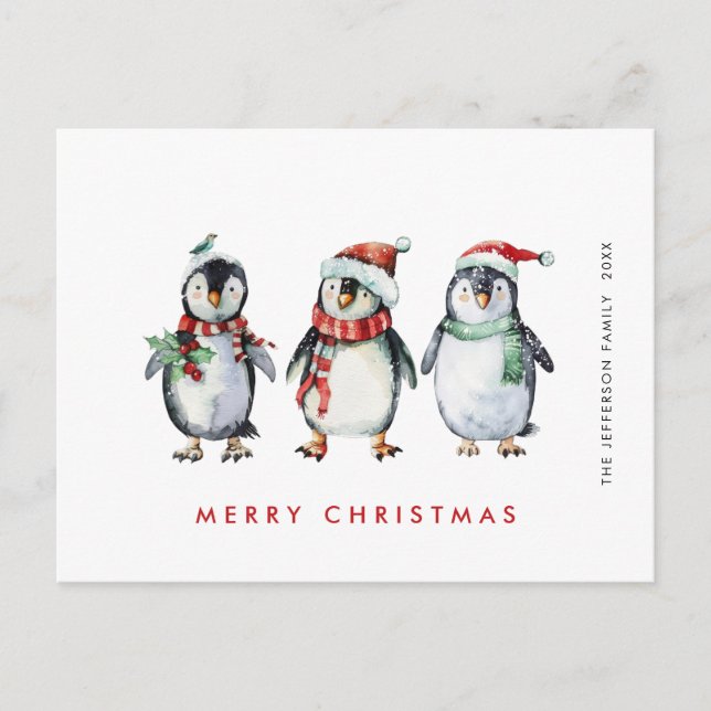 Postal Festividades de los Navidades de Santa Pingüinos (Anverso)