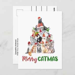 Postal Festividades de los Navidades del gato del árbol d