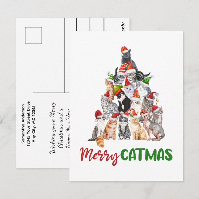 Postal Festividades de los Navidades del gato del árbol d (Anverso / Reverso)
