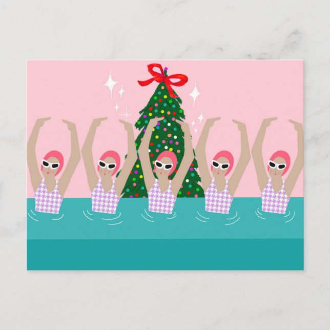 Postal Festividades de Navidades de Ilustracion de nadado (Anverso)