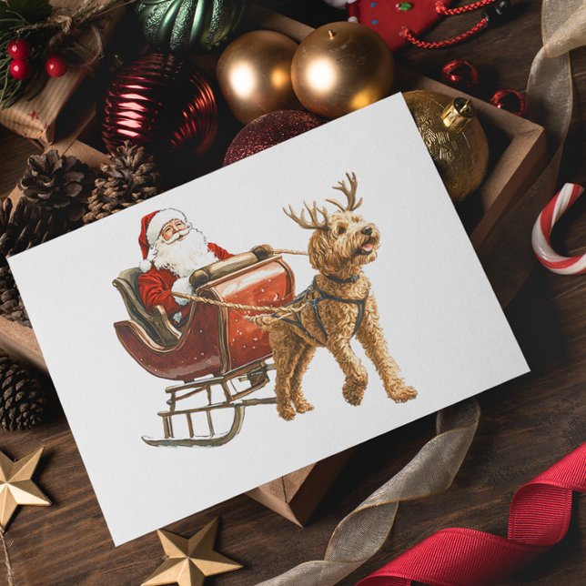 Postal Festividades de Navidades Goldendoodle y Santa Dog (Subido por el creador)