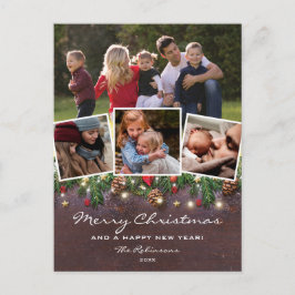 Postal Festividades de Rustic Wood 4 Photo Navidad