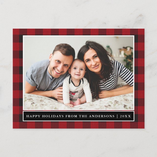 Postal Festividades Felices de la Familia Red Plaid (Anverso)