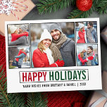 Postal Festividades Felices Modernas 5 Foto<br><div class="desc">Festividades felices modernas 5 Postales de vacaciones verdes y rojas</div>