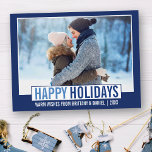 Postal Festividades Felices Modernas Foto Azul<br><div class="desc">Festividades Felices Modernas Foto Tarjeta postal azul de vacaciones</div>