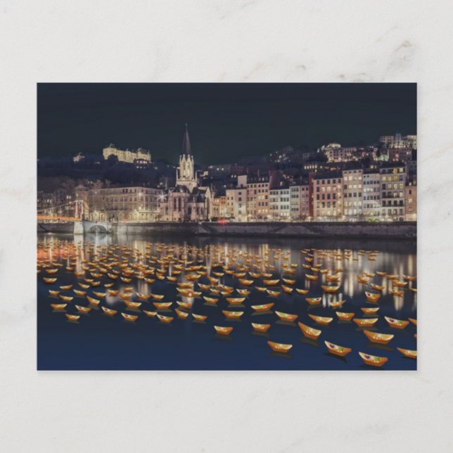 Postal Fête des Lumières bateaux - Lyon (Anverso)