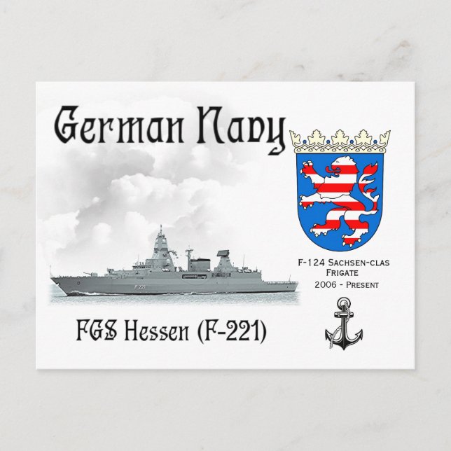 Postal FGS Hessen (F-221) Frigate de la Marina Alemana (Anverso)