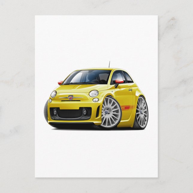 Postal Fiat 500 Abarth Yellow Car (Anverso)