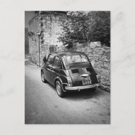 Postal FIAT 500 coche en blanco y negro