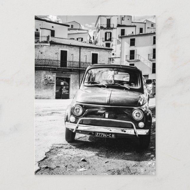 Postal Fiat 500 en Italia regalos de viaje retro (Anverso)