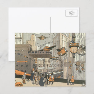 Postal Ficción científica urbana vintage París, Steam Pun