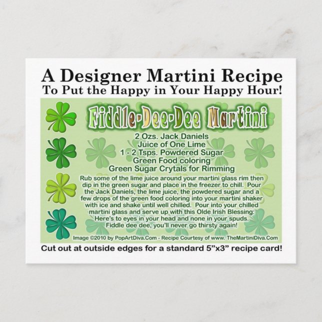 Postal Fiddle Dee Dee St. Patrick's Day Martini Card (Anverso)