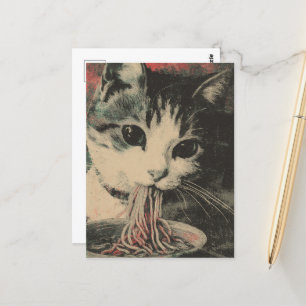 Postal Fideos de alimentación de gatos adorables