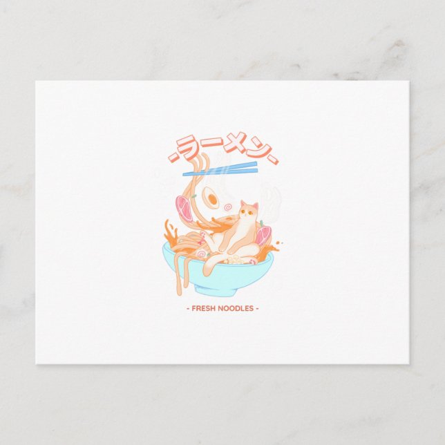 Postal Fideos Frescos De Ramen Con Diseño De Gatos (Anverso)