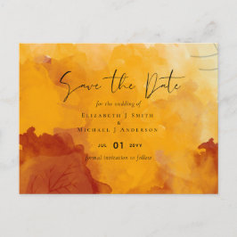 Postal Fiery Naranja Watercolor Abstract Sunset Boda