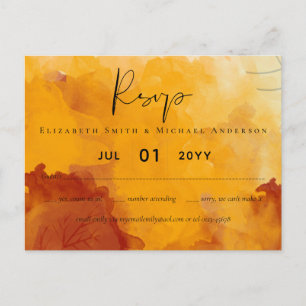 Postal Fiery Naranja Watercolor Abstract Sunset Boda