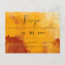 Postal Fiery Naranja Watercolor Abstract Sunset Boda