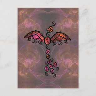 Postal Fiery Phoenix Bird "Awake" Diseño Ornate Negro