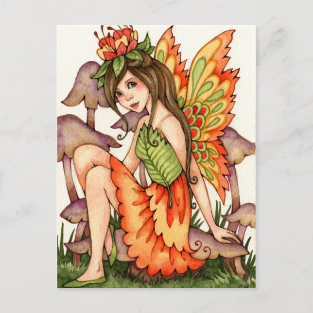 Postal Fiery Wings - Fantasy Fairy Art de Otoño (Anverso)