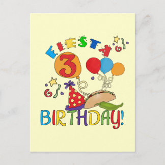 Postal Fiesta 3er cumpleaños camisetas y regalos