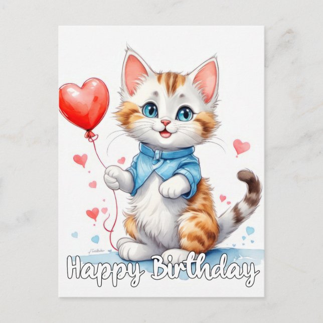 Postal Fiesta Animal Kitty Cat - Feliz cumpleaños (Anverso)