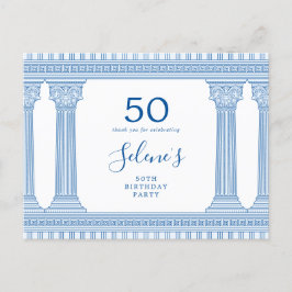 Postal fiesta de 50 cumpleaños con templo griego de color