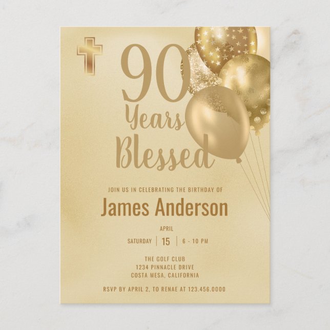 Postal Fiesta de 90 cumpleaños de hombre (Anverso)
