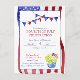 Postal Fiesta de acuarela del 4 de julio