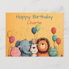 Postal Fiesta de animales del zoológico con globos y conf