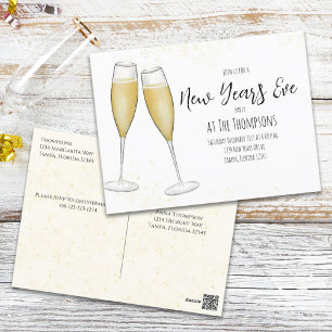 Postal Fiesta de Año Nuevo Champagne acuarela predirigida