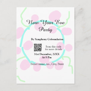 Postal fiesta de año nuevo escanea QR RSVP nombre rosa az