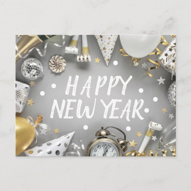 Postal Fiesta de Año Nuevo Gold Clipart (Anverso)