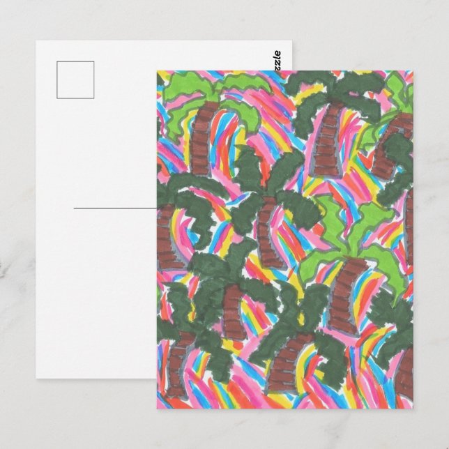 Postal Fiesta de árbol de palma arcoiris (Anverso / Reverso)