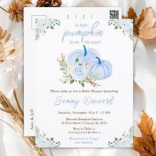 Postal Fiesta de Baby Shower de Calabazas Florales Azules