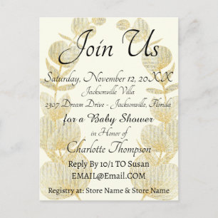 Postal Fiesta de Baby Shower de Eucalipto Dorado Crema El