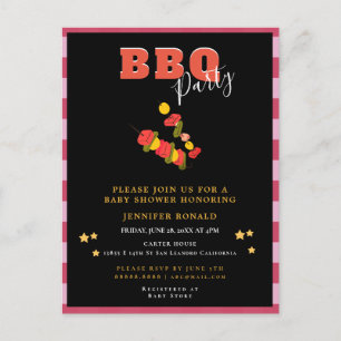 Postal Fiesta de Baby Shower Negra y Roja a la Parrilla