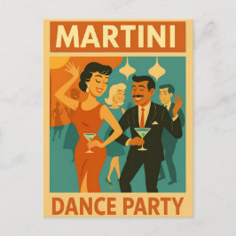 Postal Fiesta de Baile Martini de Mitad de Siglo