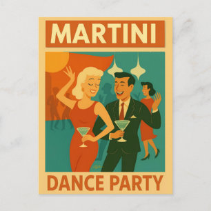 Postal Fiesta de Baile Martini de Mitad de Siglo